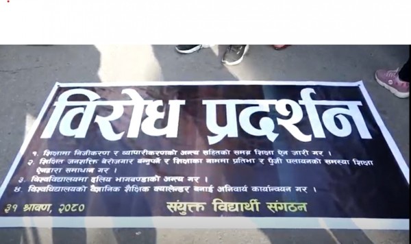 शिक्षा सम्बन्धी ऐनको माग गर्दै विद्यार्थी संगठनको विरोध - भिडियो सहित